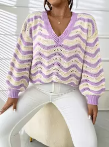 SHEIN Qutie Swetry Rozmiar Plus W Paski Casual - Wielokolorowe - Zobacz 1