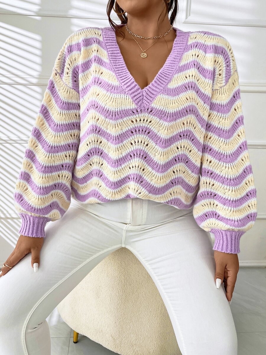 SHEIN Qutie Swetry Rozmiar Plus W Paski Casual - Wielokolorowe - Zobacz 1