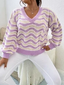 SHEIN Qutie Swetry Rozmiar Plus W Paski Casual - Wielokolorowe - Zobacz 4