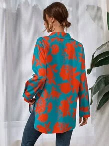 SHEIN Clasi Áo sơ mi nữ Nút phía trước Hoa Giải trí - Màu xanh ngọc - Xem 2