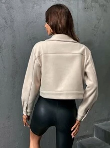 SHEIN Unity 翻蓋口袋單排釦花呢外套 - 杏色 - 查看 2