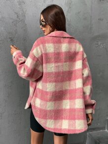 SHEIN EZwear Buffalo Plaid Flap Pocket Drop Shoulder Coat - Multicolor - View 2