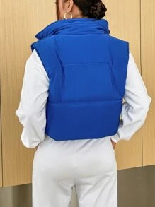 SHEIN EZwear Áo khoác đệm không tay có khóa kéo - Màu xanh lam - Xem 2