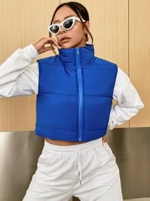 SHEIN EZwear Áo khoác đệm không tay có khóa kéo - Màu xanh lam - Xem 5