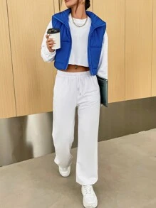 SHEIN EZwear Áo khoác đệm không tay có khóa kéo - Màu xanh lam - Xem 6