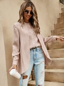 SHEIN Clasi Áo sơ mi nữ Nút phía trước màu trơn Giải trí - Màu Hồng baby - Xem 1