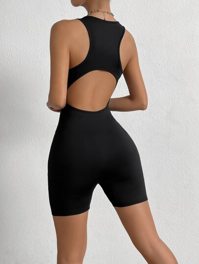 SHEIN EZwear 鏤空背心彈力緊身連體短褲