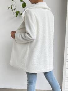 SHEIN EZwear Waterfall Collar Open Front Teddy Coat - White - View 2