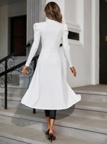 SHEIN Privé Gigot Sleeve Asymmetrical Hem Tee - White - View 2