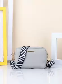 防水、輕盈、商務休閒迷你斑馬條紋圖案肩帶方形包適合青少年女孩女大學生、菜鳥和白領，非常適合辦公室、大學、工作、商務、通勤 - 灰色 - 查看 1