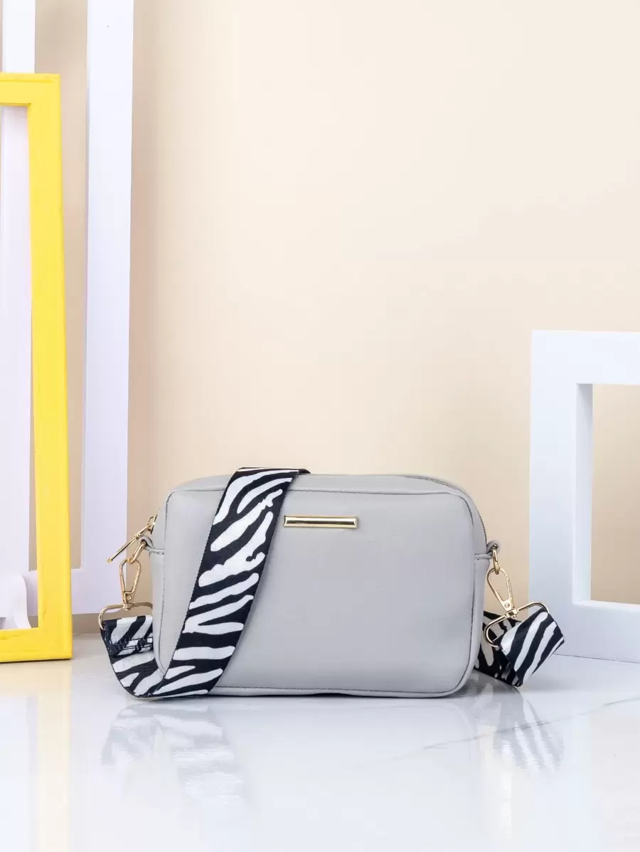 防水、輕盈、商務休閒迷你斑馬條紋圖案肩帶方形包適合青少年女孩女大學生、菜鳥和白領，非常適合辦公室、大學、工作、商務、通勤 - 灰色 - 查看 1