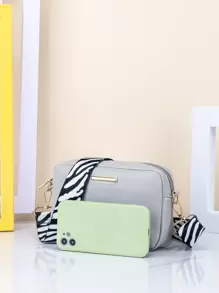 防水、輕盈、商務休閒迷你斑馬條紋圖案肩帶方形包適合青少年女孩女大學生、菜鳥和白領，非常適合辦公室、大學、工作、商務、通勤 - 灰色 - 查看 3