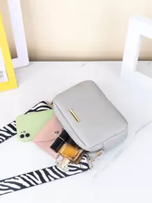 防水、輕盈、商務休閒迷你斑馬條紋圖案肩帶方形包適合青少年女孩女大學生、菜鳥和白領，非常適合辦公室、大學、工作、商務、通勤 - 灰色 - 查看 4
