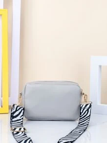 防水、輕盈、商務休閒迷你斑馬條紋圖案肩帶方形包適合青少年女孩女大學生、菜鳥和白領，非常適合辦公室、大學、工作、商務、通勤 - 灰色 - 查看 6