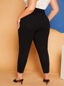 SHEIN CURVE+ Plus Asymmetrical Waist Skinny Trousers - Black - View 2