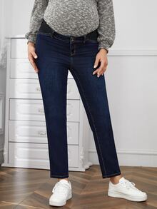 SHEIN Maternity Elastic Panel Skinny Jeans - Dark Wash - View 5