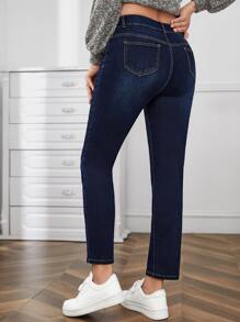 SHEIN Maternity Elastic Panel Skinny Jeans - Dark Wash - View 2