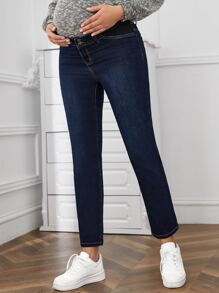 SHEIN Maternity Elastic Panel Skinny Jeans - Dark Wash - View 1