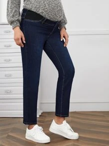 SHEIN Maternity Elastic Panel Skinny Jeans - Dark Wash - View 3
