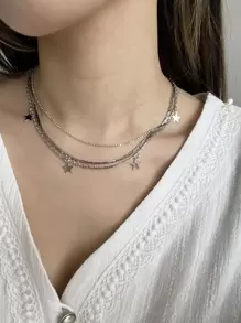 Vòng cổ xếp lớp quyến rũ ngôi sao - Bạc - Xem 1