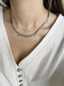 Vòng cổ xếp lớp quyến rũ ngôi sao - Bạc - Xem 2