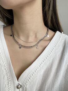 Vòng cổ xếp lớp quyến rũ ngôi sao - Bạc - Xem 3