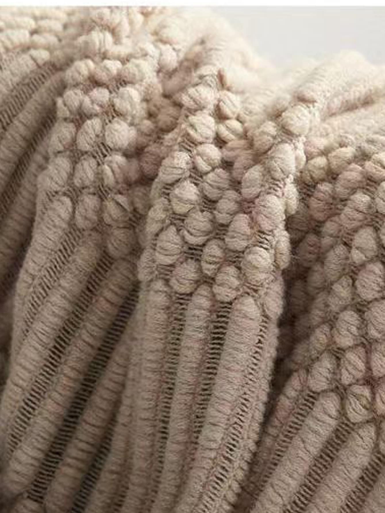 1pc Fringe Trim Throw Blanket - Khaki - View 4
