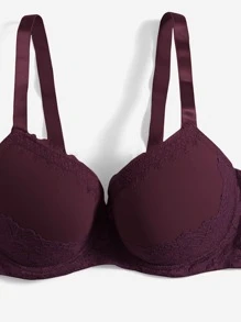 Sujetador push up con encaje en contraste - Granate - Ver 4