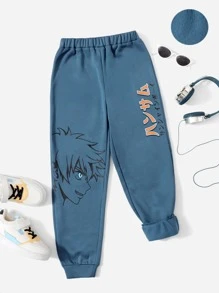 SHEIN Kids' Tween Boys' Extended Size Casual Loose-Fit Knit Joggers With Cartoon Printed Patterns, Suitable For Daily Leisure, Travel, And Sports In Spring, Summer, Fall, And Winter