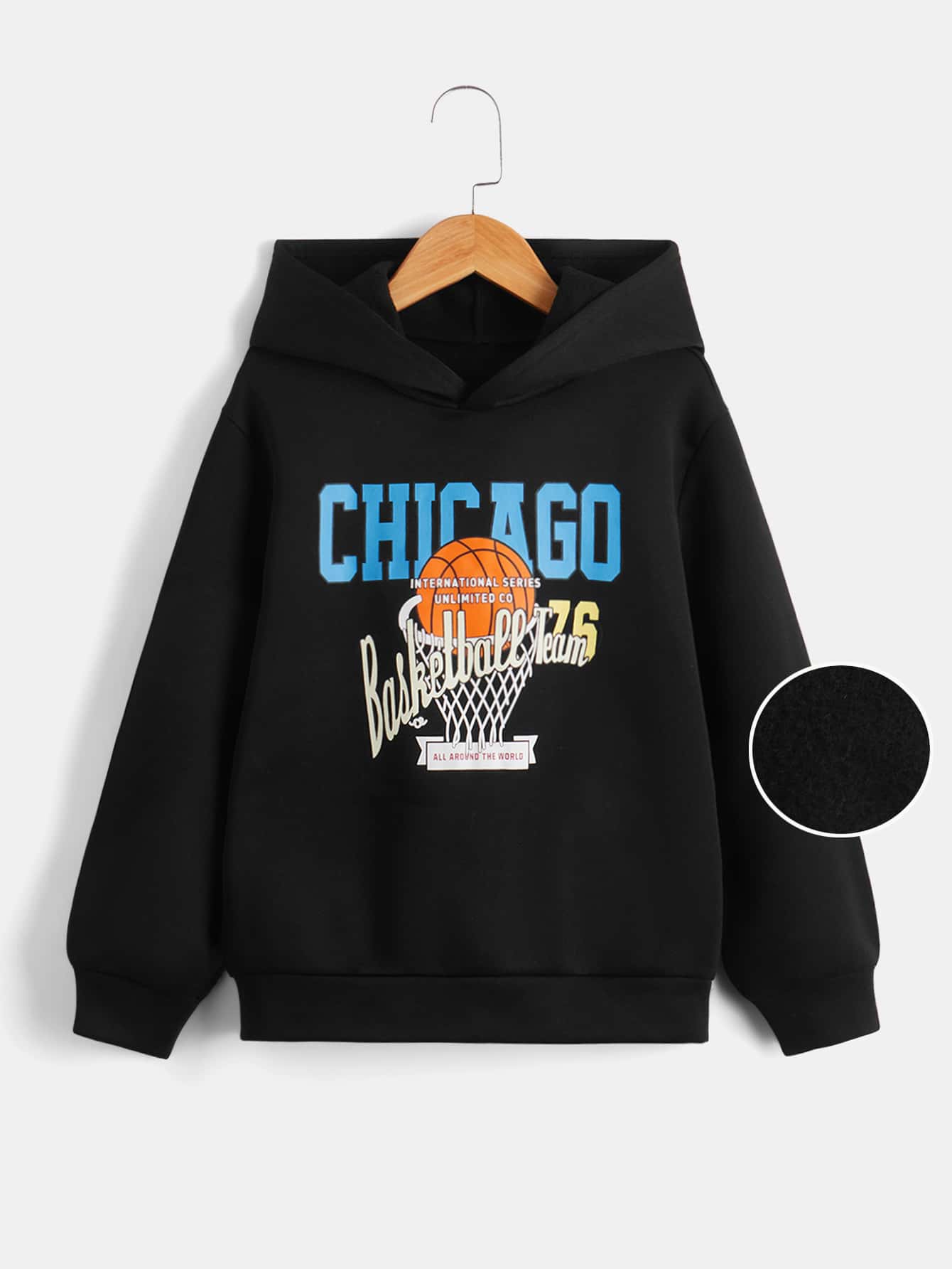 SHEIN 男孩籃球和字母圖案保暖連帽衫