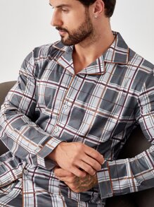 Men Plaid Print Pocket Patched PJ Set - Multicolor - View 5