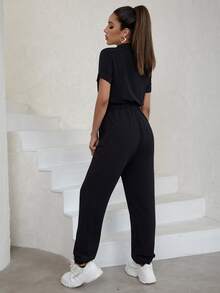 Eilly Bazar Flap Pocket Knot Front Jumpsuit - Black - View 2