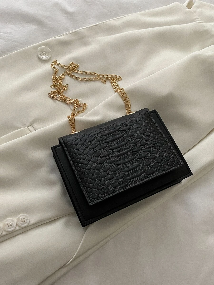 Túi vai Snakeskin In Chuỗi Thanh lịch - màu đen - Xem 1