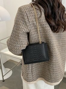 Túi vai Snakeskin In Chuỗi Thanh lịch - màu đen - Xem 2