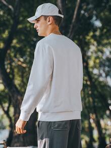 Men Drop Shoulder Floral Jacquard Pullover - White - View 2