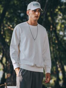 Men Drop Shoulder Floral Jacquard Pullover - White - View 3