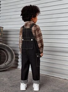 Toddler Boys Flap Pocket Denim Dungarees - Black - View 2
