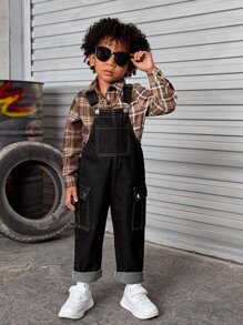 Toddler Boys Flap Pocket Denim Dungarees - Black - View 4