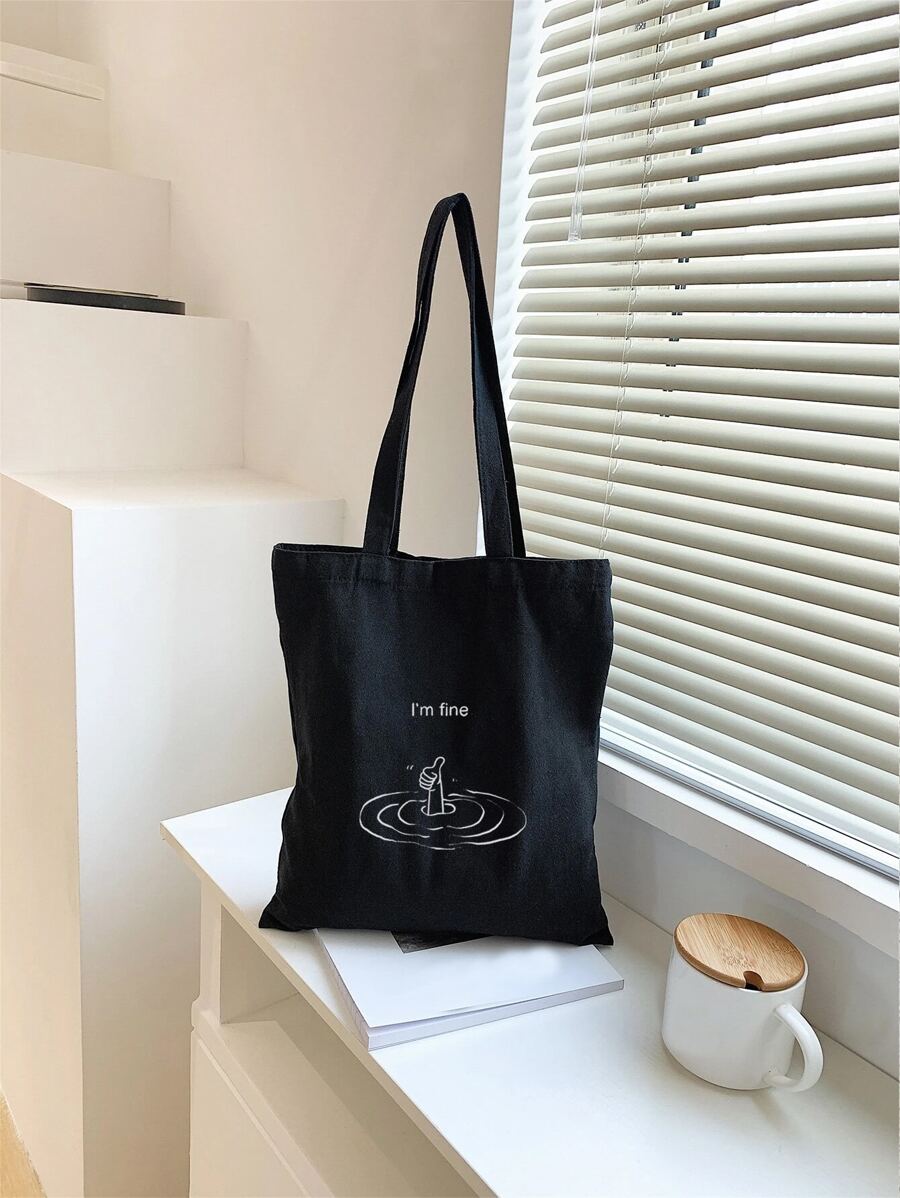 In Động vật Tối giản Đồ họa Khẩu hiệu Túi mua hàng bằng vải Cặp sách Đối với , Cô gái tuổi teen , , , & In Cao đẳng , Trường đại học & Trung học phổ thông , Hoàn hảo Đối với Ngoài trời , Du lịch & Trở lại Trường - màu đen - Xem 1