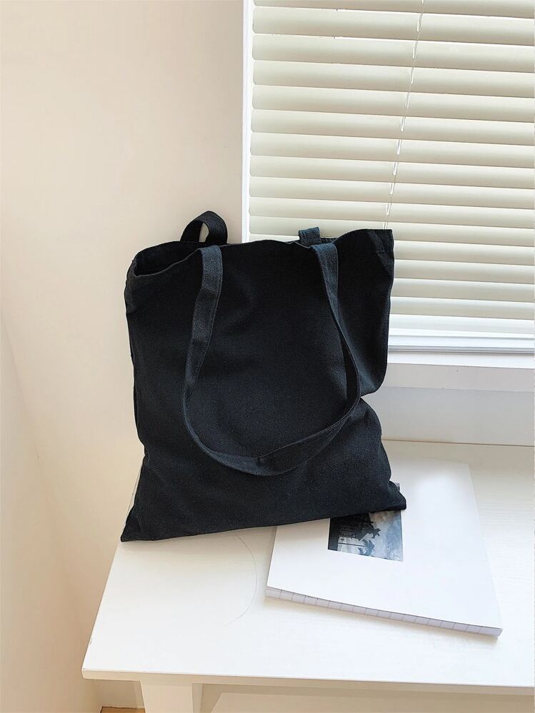 Bolso Shopper De Lienzo Con Gráficos Minimalistas Y Eslogan De Estampado Animal, Ideal Para Graduados, Adolescentes, Estudiantes De Primer, Segundo, Tercer Y Cuarto Año De Universidad, Colegio Y Escuela Secundaria, Perfecto Para Exteriores, Viajes Y Regreso A Clases - Negro - Añade 3