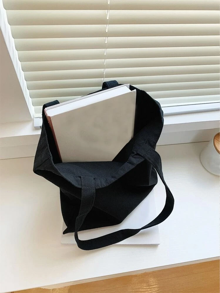 Bolso Shopper De Lienzo Con Gráficos Minimalistas Y Eslogan De Estampado Animal, Ideal Para Graduados, Adolescentes, Estudiantes De Primer, Segundo, Tercer Y Cuarto Año De Universidad, Colegio Y Escuela Secundaria, Perfecto Para Exteriores, Viajes Y Regreso A Clases - Negro - Añade 5