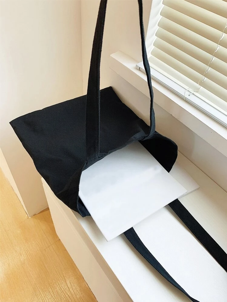 Bolso Shopper De Lienzo Con Gráficos Minimalistas Y Eslogan De Estampado Animal, Ideal Para Graduados, Adolescentes, Estudiantes De Primer, Segundo, Tercer Y Cuarto Año De Universidad, Colegio Y Escuela Secundaria, Perfecto Para Exteriores, Viajes Y Regreso A Clases - Negro - Añade 6