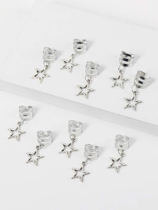 10pcs Star Decor Metal Hair Ring,Dreadlocks Beads Hair Braid Rings Clips Dread Locks Hair