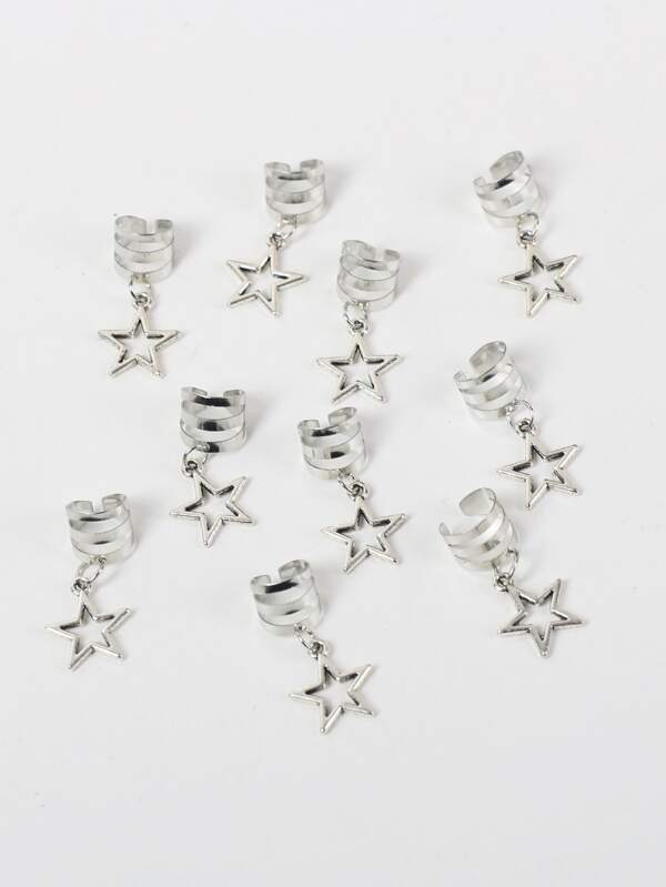 10pcs Star Decor Metal Hair Ring,Dreadlocks Beads Hair Braid Rings
