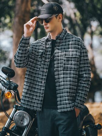 男士格紋落肩袖夾克