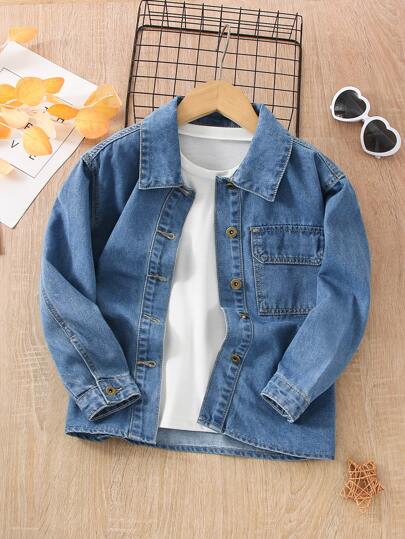 Garçon 1 pièce Chemise en jean poche à rabat