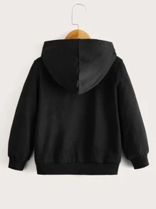 SHEIN Toddler Boys Reflective Bear Print Hoodie - Black - View 2