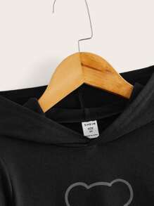 SHEIN Toddler Boys Reflective Bear Print Hoodie - Black - View 3