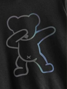 SHEIN Toddler Boys Reflective Bear Print Hoodie - Black - View 4