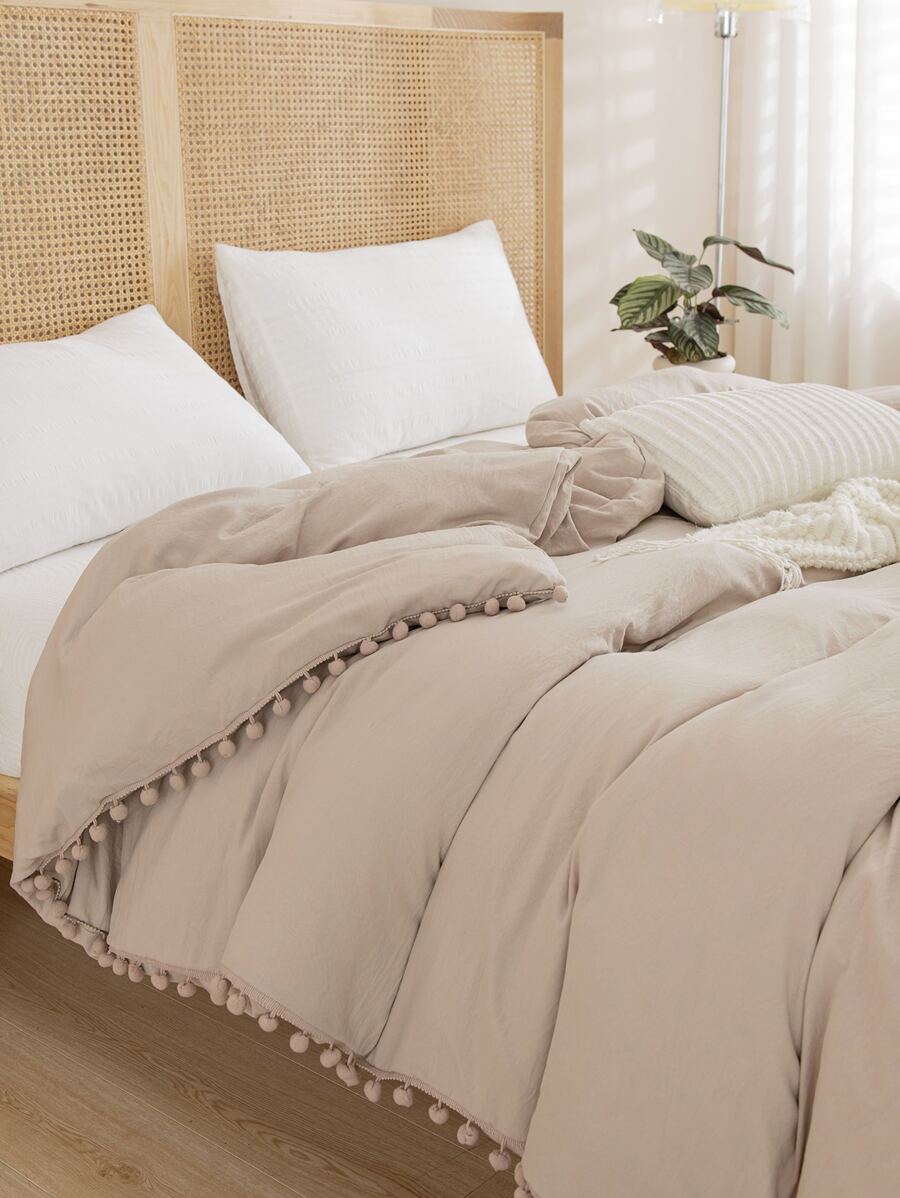 Pom Pom Decor Duvet Cover Without Filler - Camel - View 1